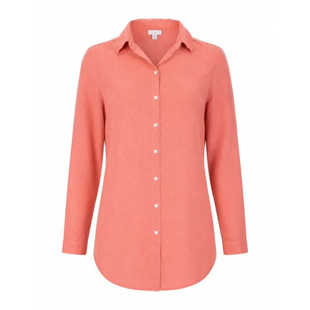 J. Jill Love Linen Tunic Shirt Womens Large Tall Coral 100% Linen Button Front